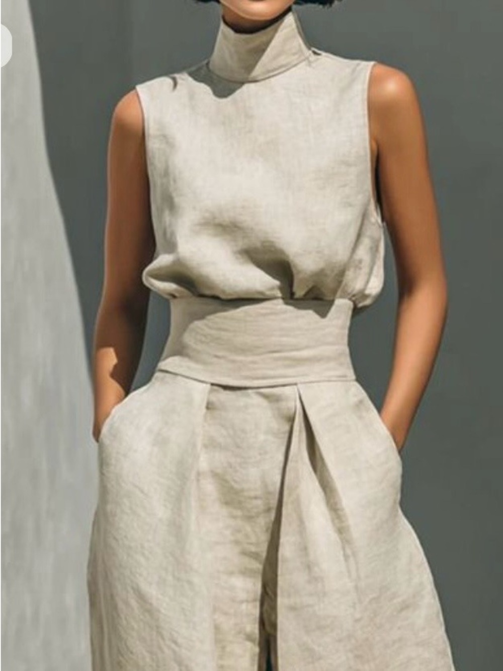 Ivory Turtle Neck Sleeveless Top and Pants Set- Plus Size Available - Picture 3 of 4